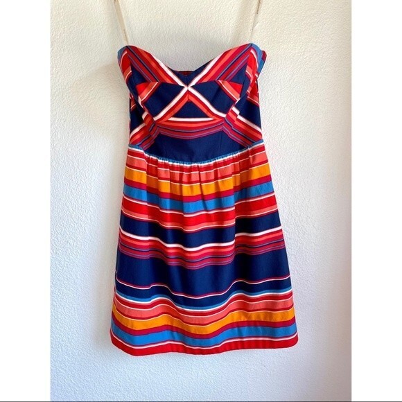 LAST CHANCE NWT Shoshanna Frannie Silk Blend Strapless Striped Dress - Size 0 - Picture 4 of 13